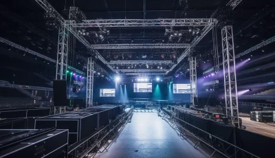 Custom labels and electronic interface components for stage production and sound system control, designed for entertainment environments